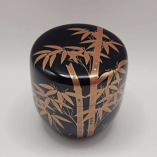 Japanese tea caddy Shuchiku maki-e 朱竹蒔絵 Yōhō