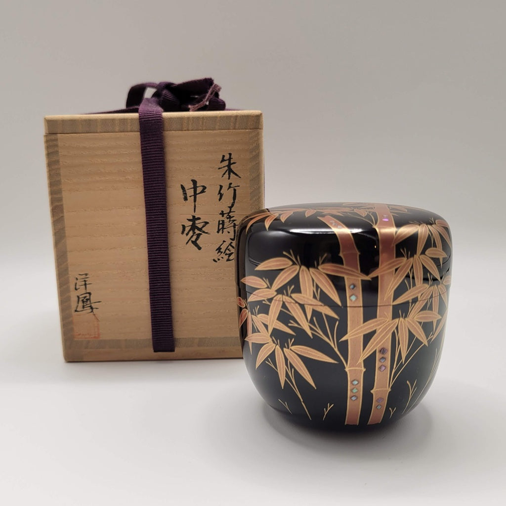Japanse tea caddy Shuchiku maki-e 朱竹蒔絵 Yōhō