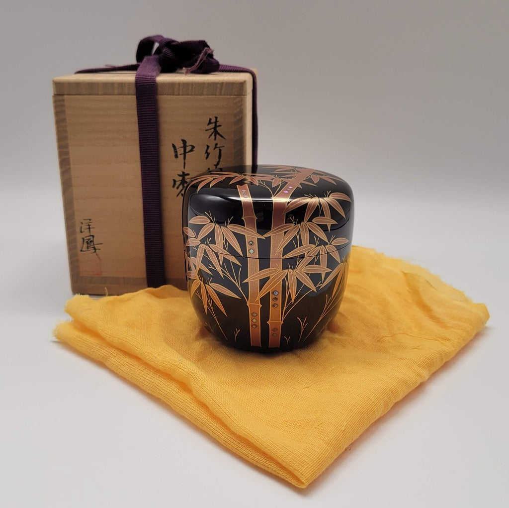 Japanse tea caddy Shuchiku maki-e 朱竹蒔絵 Yōhō