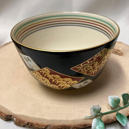 Kyōyaki Matcha Bowl “Ninsei Shikishi Waka” 仁清色紙和歌 Kato Shōka